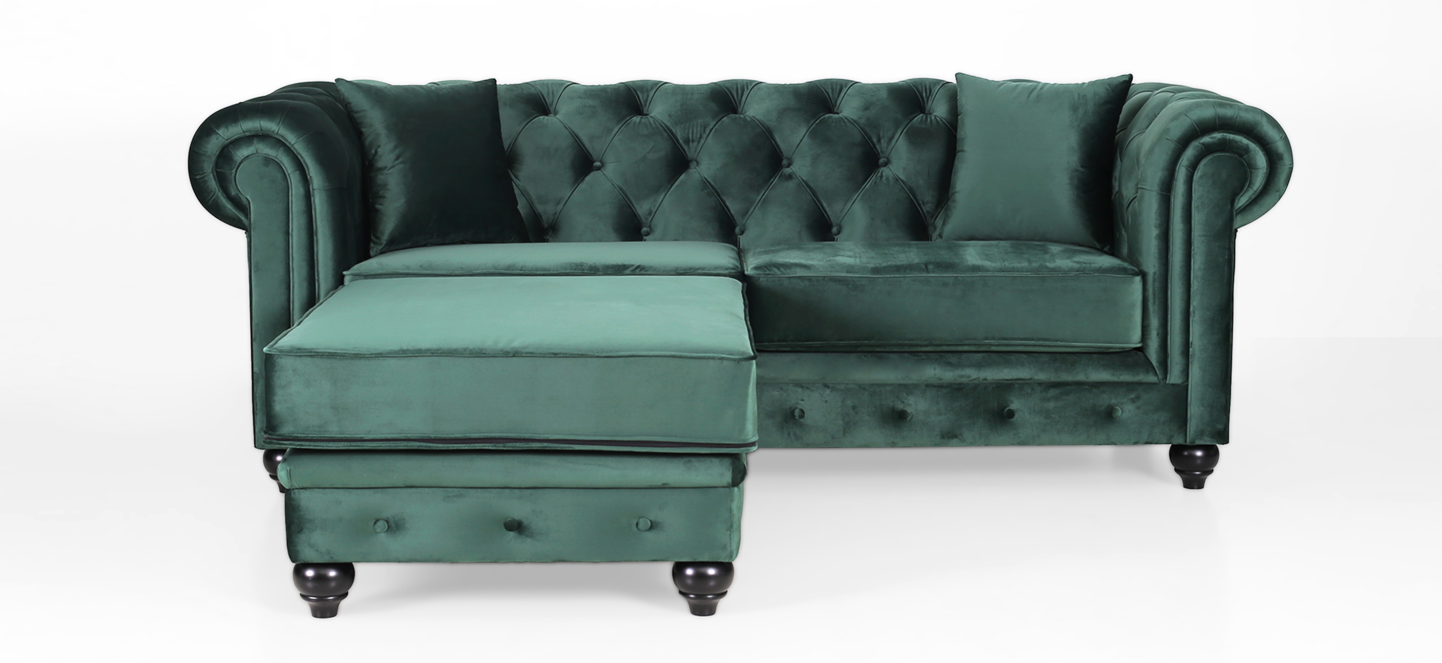 Chesterfield 3 Seater L Shape Sofa Velvet Green